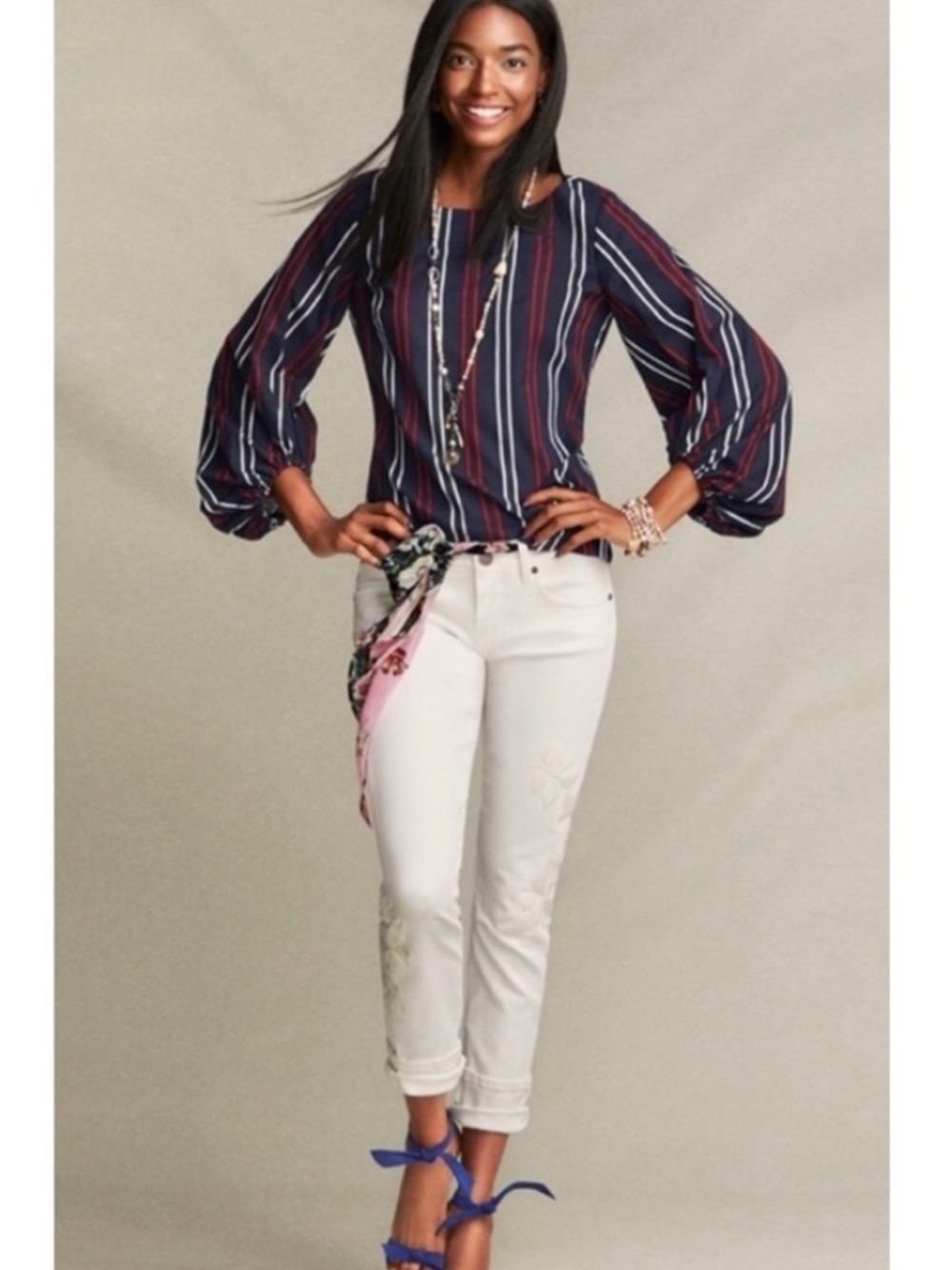 CAbi Slim Boyfriend Floral Embroidered Jeans EUC
